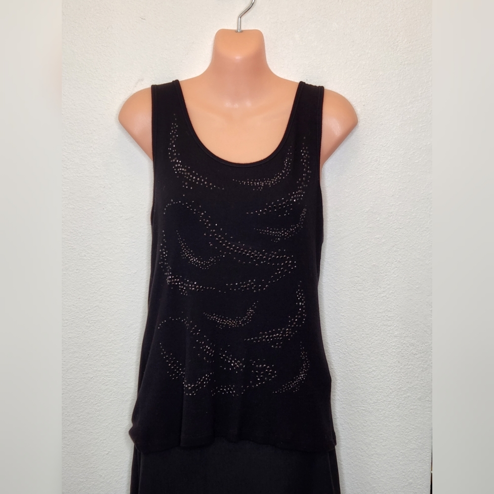CALVIN KLEIN Black Ribbed Tank Top with Gray Rhinestone
